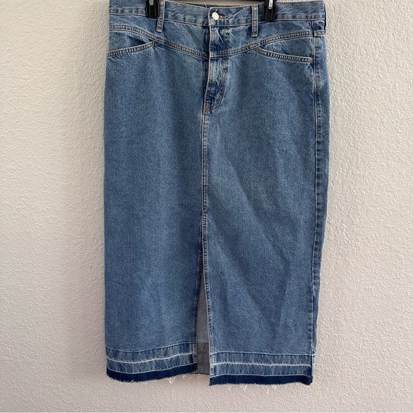 MNG Mango Denim Maxi Skirt Front Slit Raw Hem Blue Size XXL - Picture 2 of 8